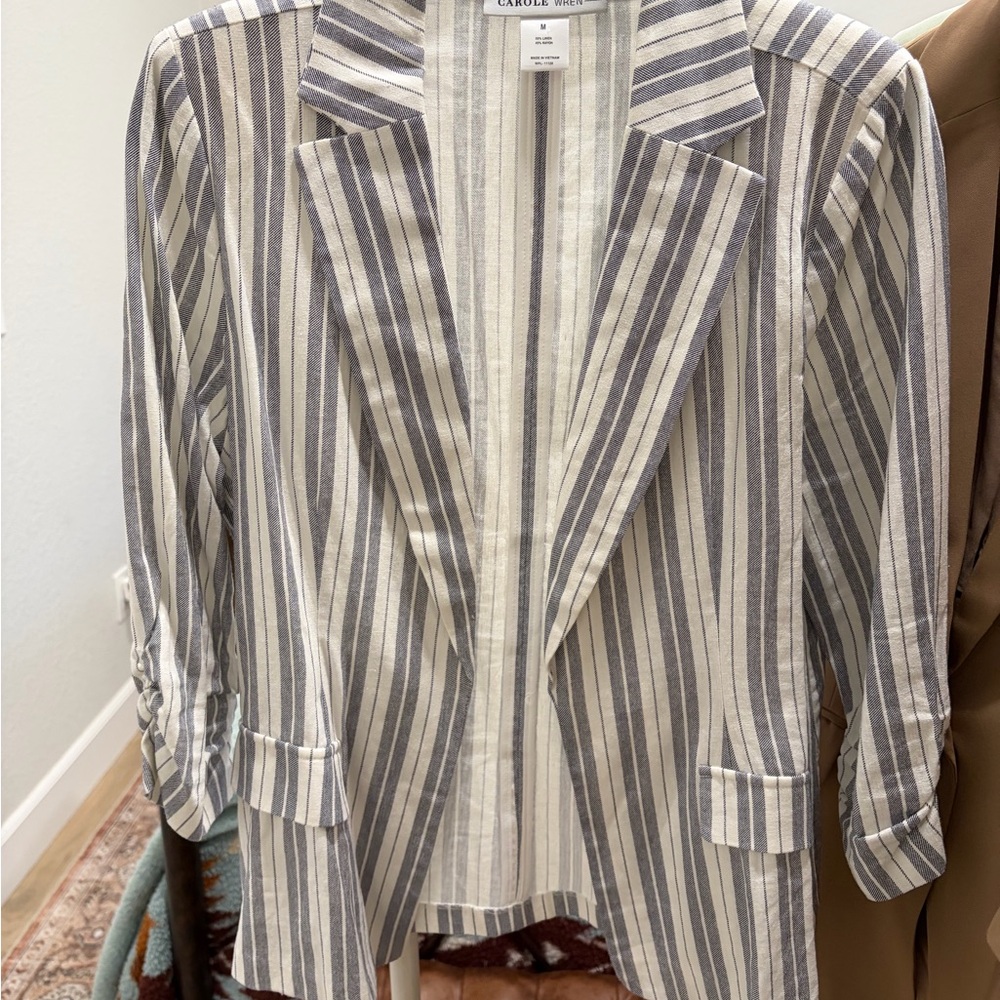 Women's Striped Blazer in Denim Blue and White